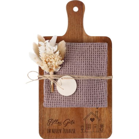 Cadeau de Pendaison de Crémaillère Planche à Découper en Bois Torchon Cuisine Coton Mini Fleur Séchée Cadeau pour Nouvelle Maison Appartement Cérémonie Clôture (1/5)