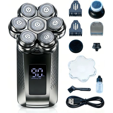 7D Head Shavers for Bald Men, IPX7 Waterproof Wet or Dry Electric Razor for Men/Women, 5-in-1 Detachable Head Shaver, Grooming Kit, LED Display/Type-C Charge, Travel-Friendly, Portable (1/5)