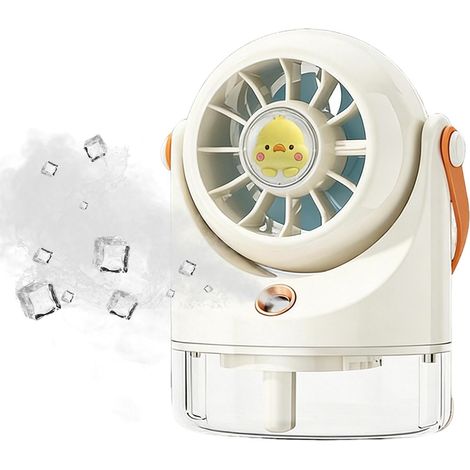 Ventilador portátil con nebulizador: mini ventilador silencioso recargable para oficina y viajes, enfriamiento rápido y diseño compacto en color blanco. (1/5)