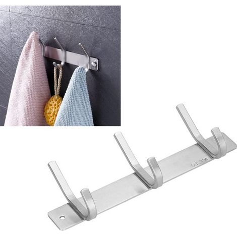 Lange Reihe Kleiderhaken Stabile Metallhaken Wandgarderobe Kleiderstange aus Edelstahl Wandgarderobe 3 Haken (hoch und niedrig) 22 x 8,2 x 3,9 cm (1/5)