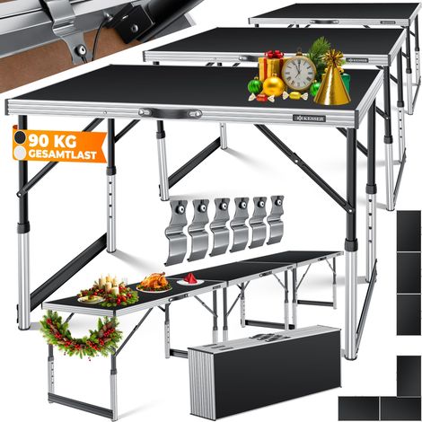 KESSER® Mesa multifuncional Profi 3 piezas  100 x 60 cm  Mesa para empapelar 30 kg de capacidad de carga por mesa Con función de extracción Mesa plegable Mesa de mercadillo Mesa auxiliar  Negro (1/5)
