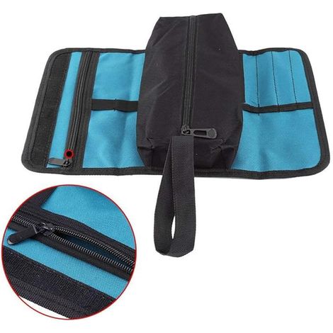 Sac à dos à outils, sac à outils, petite boîte à outils, sac à outils zippée portable, pochette de rangement vide avec boucle de suspension (bleu) (1/5)
