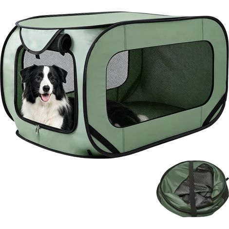 Parc pour Chien, Boîte de Transport Pliable pour Chien, 93 x 55 cm, Tissu Oxford, Portable pour Chienpour Intérieur, Extérieur, Voyage, Camping, Activités en Plein Air, Vert (1/5)
