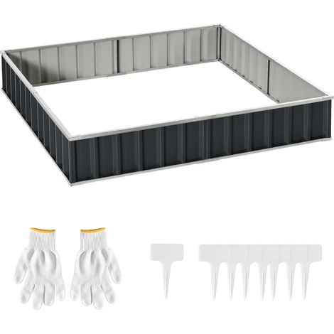 Potager surélevé en acier à monter soi-même, en forme de T, avec étiquettes pour plantes et gants, gris foncé pour un jardinage facile. (1/5)