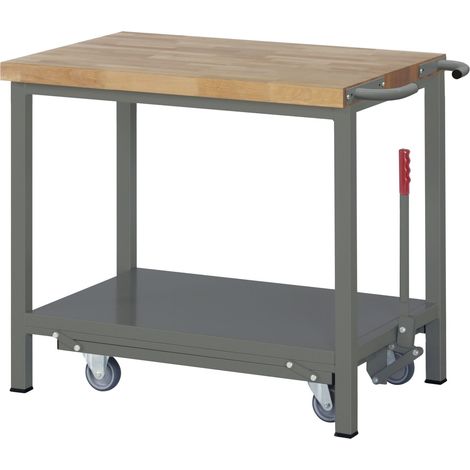 STIER Werkbank Premium, mit abs. Fahrgestell, 100x70x88cm, pulverbeschichteter Stahl & Buche, Montagewerkbank (1/5)