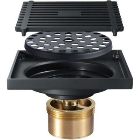 Siphon de receveur de douche italien, noir, avec fonction anti-odeurs, installation au sol, dimensions 100 × 100 mm (1/4)