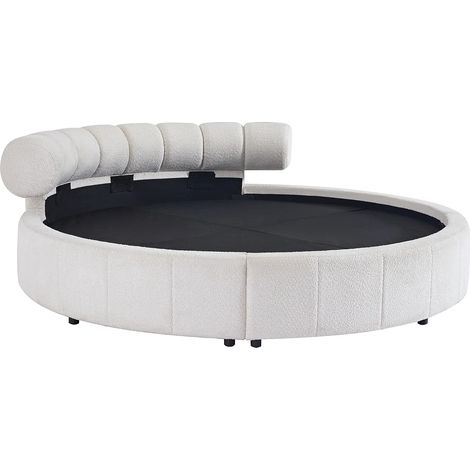 Letto tondo 220 x 220 cm Tessuto bouclette Bianco - ROGILA (1/5)