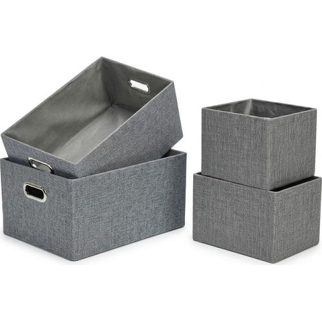 Set 4 scatole Organizer Grigio Contenitori salvaspazio per Armadi Dispense bagno e Documenti Ufficio in elegante Tessuto poliestere box Ceste indumenti oggetti Misure Assortite eleganti resistenti (1/5)