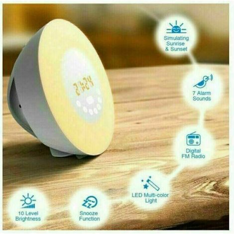 Alarm Clock Light, RGB LED Night Light Alarm Clock Lamp with USB Cable, Touch Control, Multi-Mode Sunrise/Sunset/Snooze/FM Radio/7 Colors/6 Natural Sounds/10 Brightness Levels for Adults (1/5)