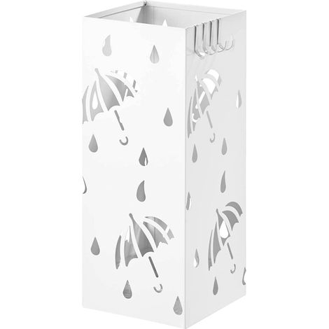 WOLTU Portaombrelli in ferro con vaschetta raccogli acqua 4 ganci per ombrelli Bianco (1/5)