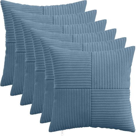 Housse de coussin 6 pcs ALMELO Bleu 30 x 30 cm velours côtelé vidaXL (1/5)