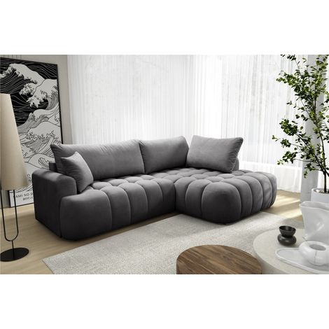 Ecksofa mit Schlaffunktion NANTES Sofa in Stoff Soft Graphit Ottomane Rechts (1/5)