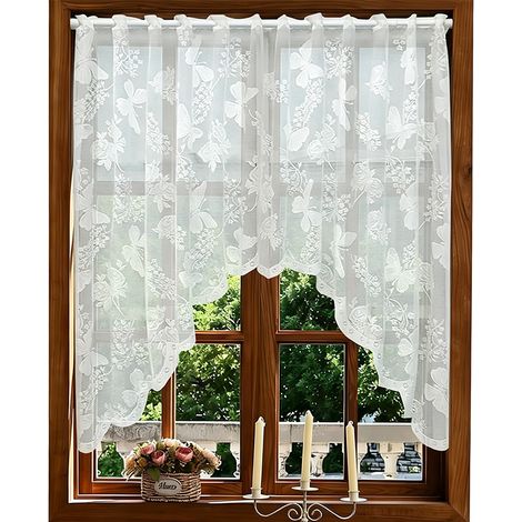 1 Pièce Rideau Voilage,Rideaux Voilage 150 x 100CM,Voilage Blanc Translucides,Voilages Transparent à Motif Papillon pour Décoration Intérieure de Petit Fenêtre Placard Armoire, (1/5)