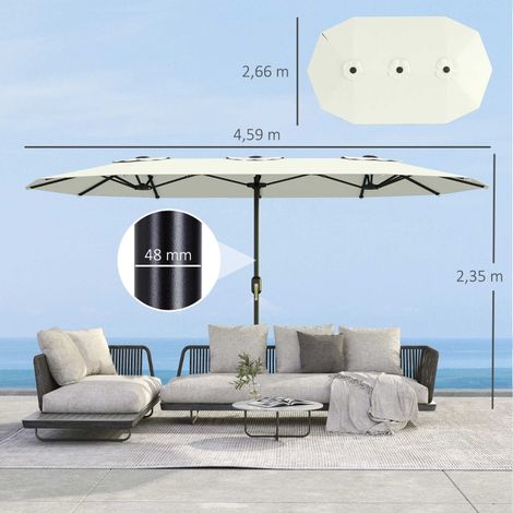 Grand parasol double 4,6m crème, UV50+ manivelle housse protection (1/5)