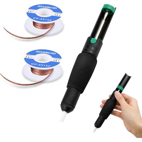 Kit de limpieza de soldadura, 2 trenzas y 1 bomba desoldadora, bomba desoldadora para trenza de soldadura, mecha desoldadora con ventosa, herramienta para quitar soldadura. (1/5)