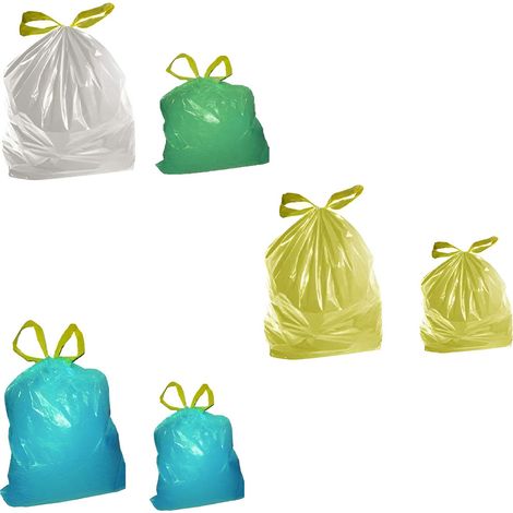 Kit 150 Sacchetti Spazzatura misura e Colori assortiti 55x65 e 72x110 Antigoccia con Maniglia a Scorrimento HDPE 2 Super Resistenti per pattumiere da cucina bidoni Raccolta Differenziata Made in Italy