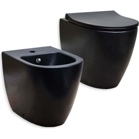 Sanitari Vitra Sento nero opaco filo muro con wc e bidet con sistema scarico rimless (1/5)