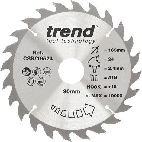 Lame scie circulaire 165 mm, 24 dents TCT, 30 mm alésage +15° crochet (1/5)
