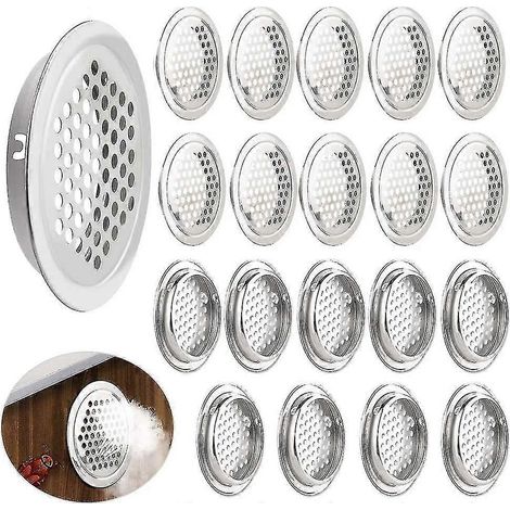 Lot de 20 grilles d'aération décoratives rondes 53 mm en acier inoxydable, bouches de ventilation pour mur et meuble (1/3)