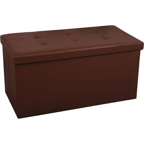 Coffre de Rangement Pouf Pliable PVC 76cm - choco