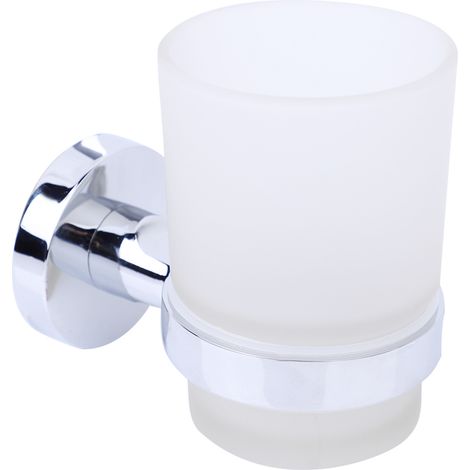 Soporte de pared para vasos y cepillos de dientes: moderno mueble de baño fabricado en vidrio y acero inoxidable (transparente). (1/5)