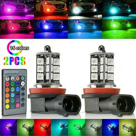 Lot de 2 ampoules antibrouillard H8 9005 881 1156 1157 RGB pour voiture, feux de jour (DRL), antibrouillards, LED, télécommande, 12 V (1/5)
