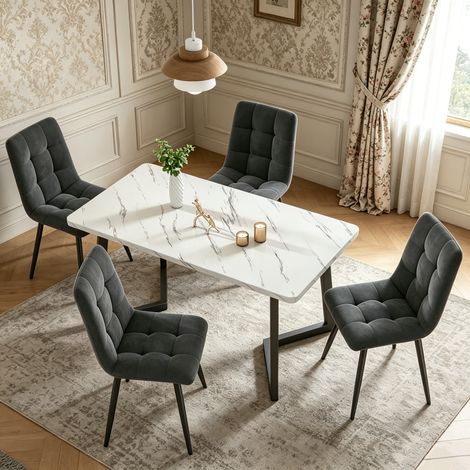 Lot de 4 chaises en velours gris - Chaise de salle à manger - Pieds en métal - Meuble moderne pour Cuisine/Salon