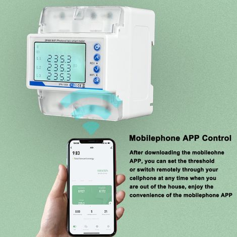 Compteur photovoltaïque Tuya WiFi 3P4W – Interrupteur réenclenchement triphasé – Protection surcharge, surtension, sous-tension, perte de phase – Affichage LCD (1/5)