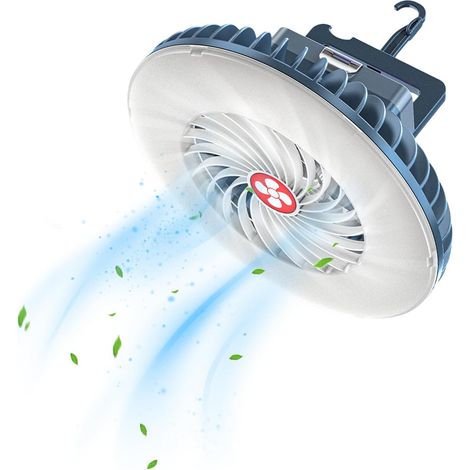 Ventilateur de camping Vegena avec lumière, lampe de camping LED avec ventilateur, ventilateur de plafond avec éclairage, ventilateur de camping portable rechargeable par USB, lanterne de camping pour (1/5)