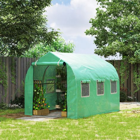 Serre Tunnel Fenêtres Portes Maille Verger Jardin Patio Aménagement Extérieur Vert 3x2x2m