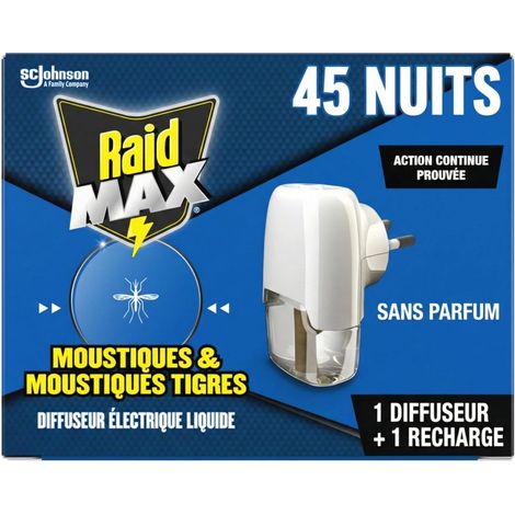 Max Diffuseur Electrique Liquide - Moustiques et Moustiques Tigres 45 Nuits - 1 Diffuseur + 1 Recharge - Sans Parfum (1/5)