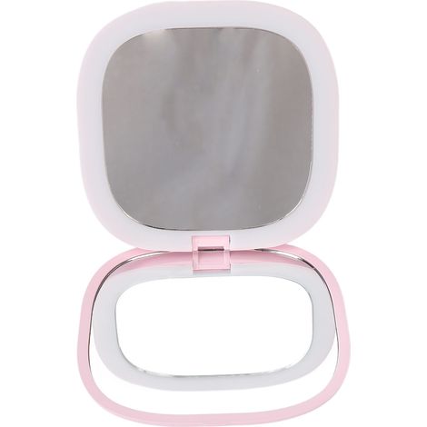 Miroir de maquillage LED grossissant x3, double face, pliable, portable, éclairage blanc et rose (1/5)