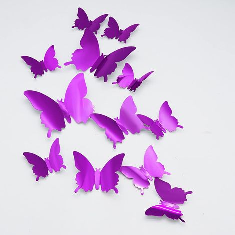 24 pegatinas de mariposas para pared, efecto espejo 3D, papel brillante, decoración para el hogar y la habitación de los niños. (1/5)