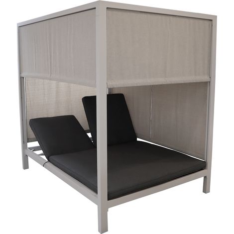 PROLOISIRS Lit double de jardin - LEATHER - Crème - Aluminium époxy et polyester