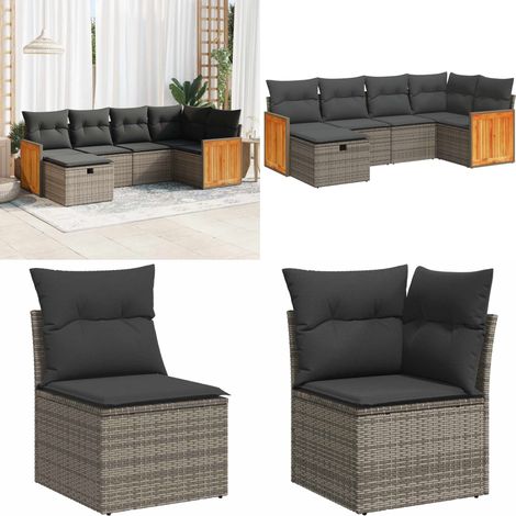 vidaXL Salon de jardin 6 pcs avec coussins gris résine tressée (1/5)
