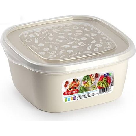 Fiambrera cuadrada almacenamiento de alimento 1.5 Litros Beige (1/2)