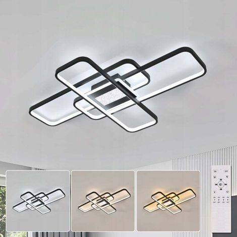 COMELY Plafonnier LED Moderne Pour Salon - Intensité Variable Avec Télécommande - Design Rectangulaire Créatif Éclairage Décoratif Pour Chambre À Coucher Salon Salle Lustre,noir,90x58x9cm (1/5)