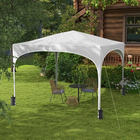 Faltbarer Gartenpavillon mit verstellbarer Höhe, wasserdichter Tragetasche, UV-beständig und Sandsäcken, Weiß