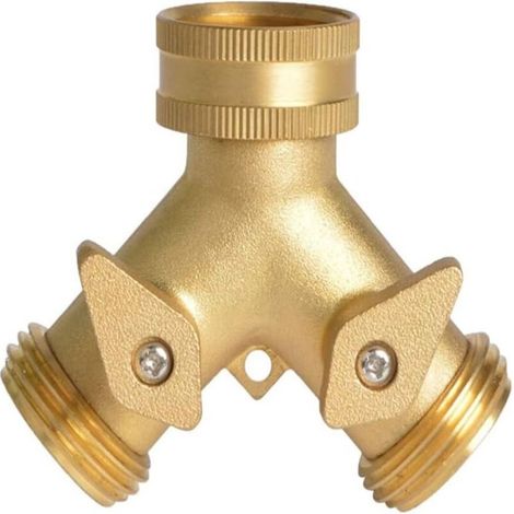 Robinet en laiton avec inverseur en Y, adaptateur de tuyau d'arrosage bidirectionnel avec valve et caoutchouc pour jardin extérieur, cour, pelouse, cuisine, salle de bain (1/5)