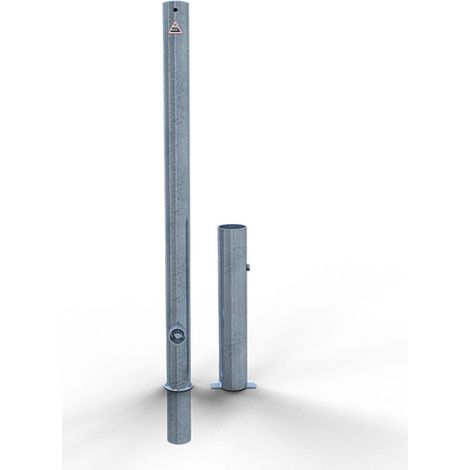 Schake Absperrpfosten herausnehmbar mit Dreikantschloss aus Stahlrohr verzinkt Ø60x2,5mm mit Stahlkappe 900mm Überflur ohne Ösen (ohne Lackierung) (1/2)