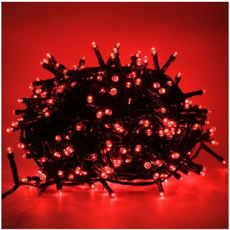 Chaine a' cordes Luccika Home se'rie 9 mt de 180 lumie'res de sapin de Noel a' led rouge 31V cable vert avec 8 jeux de lumie're et me'moire IP44 pour une utilisation inte'rieure et exte'rieure Rosso 9