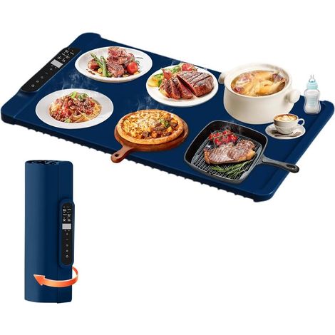 Chauffe Plat Électrique, Plaque Chauffante Pliable Flexible, Chauffe Assiette à Réchaud avec 10 Réglages de Température et une Minuterie de 4 Heures pour Fêtes, Buffets, Réunions de Famille (1/5)
