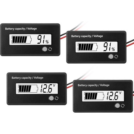 2 Pcs DC 12V 24V 36V 48V 72V Compteur Batterie avec Alarme, Indicateur de Tension Capacité Batterie Moniteurs Jauge Batterie Plomb-Acide et Indicateur Batterie Lithium-ION (Blanc) (1/5)