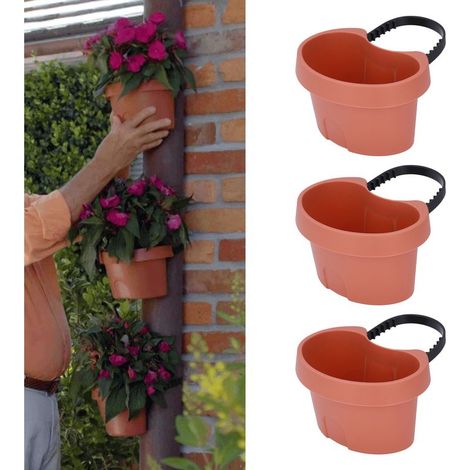 3 Pots de fleurs, Plastique ABS, Attaches ajustables, Tuyau drainage, Balcon Terrasse (1/4)