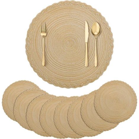 Ecleanfy - Sets de table ronds tissés, motif circulaire, lot de 8, résistants et antidérapants, sets de table pour fêtes