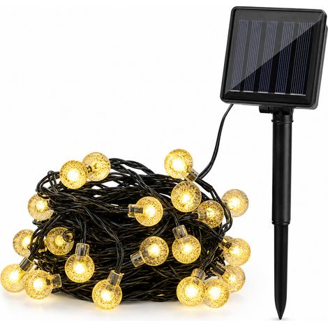 Guirlande Lumineuse LED Solaire à Boules Bulles, Blanc Chaud, Étanche, Télécommande, Extérieur, 12 m, 100 Lampes (1/5)