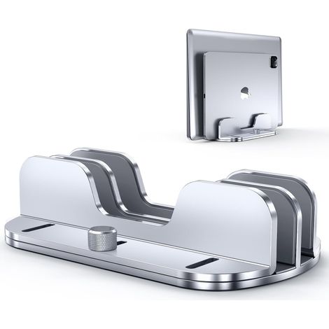 Vertikaler Laptopständer, Aluminiumständer mit zwei Schlitzen und verstellbarem Fuß, kompatibel mit allen MacBook-, Surface-, HP-, Dell-, Chromebook- und Lenovo-Laptops bis zu 17,3 Zoll.