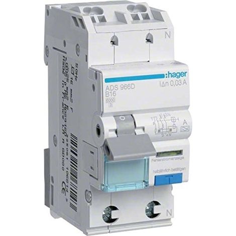 HAGER ADS966D FI-LEISTUNGSSCHUTZSCHALTER 1P+N 6KA C-16A 30MA TYP A QC