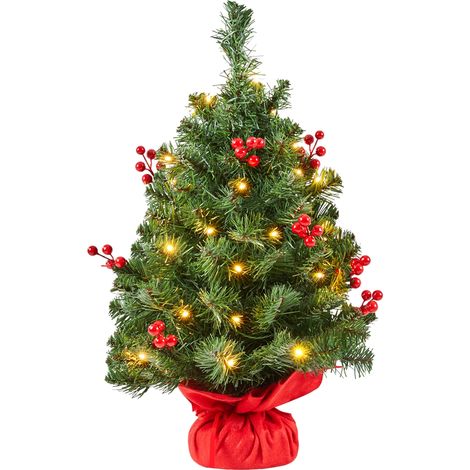 Yaheetech Albero di Natale Mini da Tavolo 60cm 35 LED Bacche Rosse Verde (1/5)