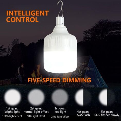 Lanterne de camping ampoule de travail LED rechargeable par USB éclairage graduable 40-70W mode d'ajustement à 3 vitesses